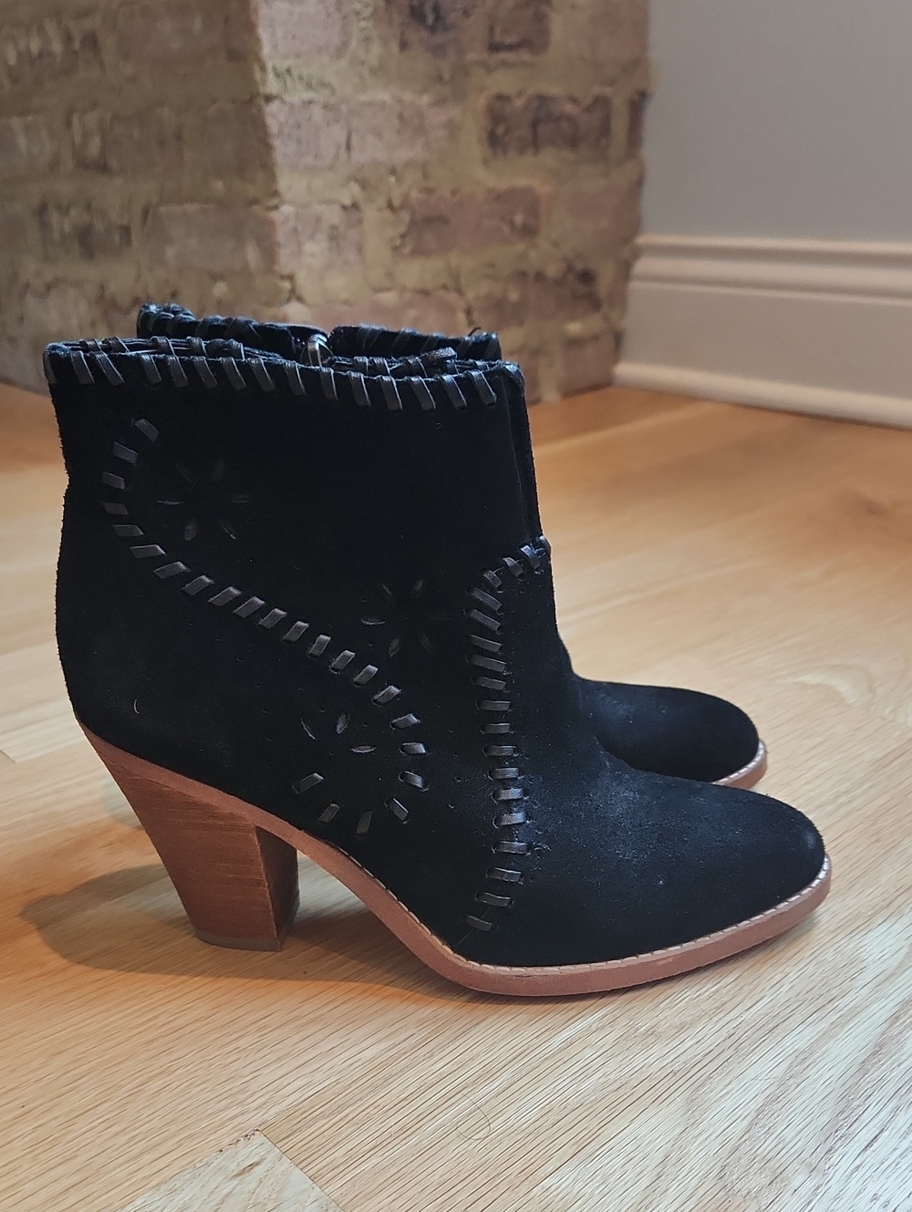 Ivanka Trump Black Suede Whipstitch Ankle Boots